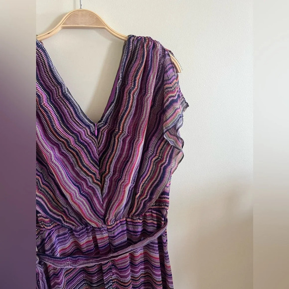 Maison Tara Purple Striped Multi Midi Dress Sz 12 Classic Spring Easter Dress - Picture 7 of 13